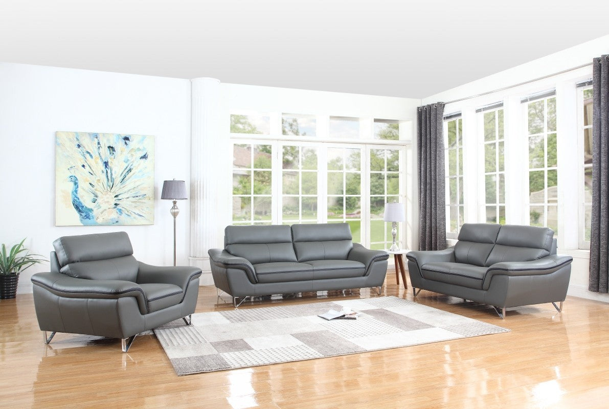 – Leather Contemporary Furniture - Premium Match Astar Sofa Gray