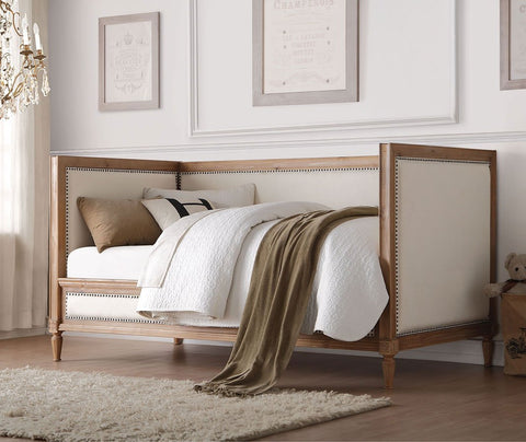 CHARLTON Oak Finish Daybed With Cream Linen Fabric
