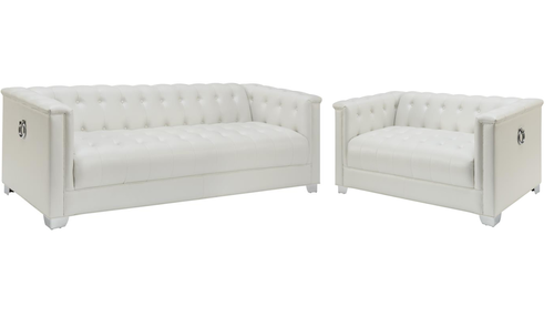 Pearl White Leatherette Tufted Sofa