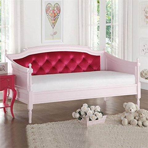 Pink Finish Daybed with Red Velvet Fabric