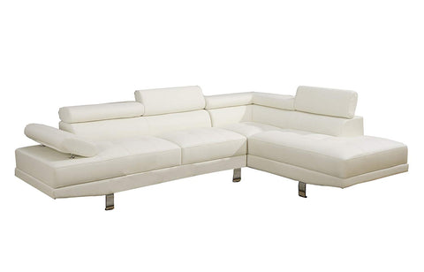 2 Pieces Faux Leather Sectional Right Chaise Sofa - White