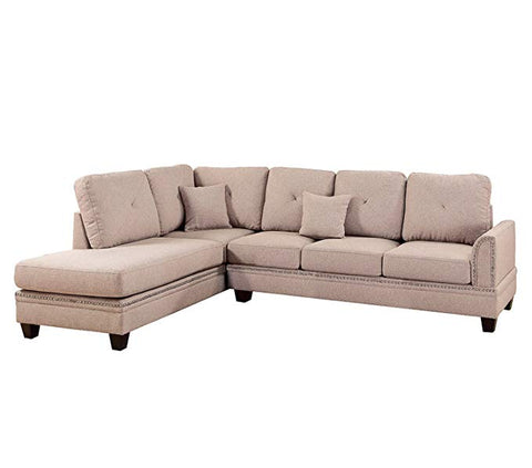 Polyfiber 2 Piece Sectional Set With Nail head Trim - Coffee