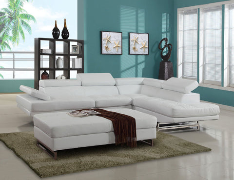 sectional With Adjustable Headrests, in White