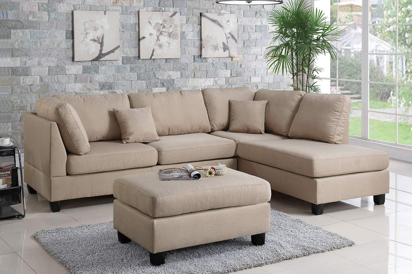 Divine 3-Piece Sectional Sofa in with Ottoman - Sand