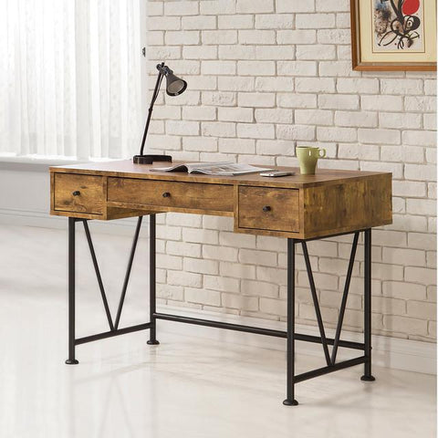 Industrial Style Wood Writing Desk With Metal Legs