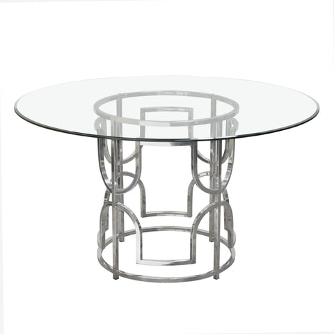 Avalon Glass Top Round Dining Table W/ stainless Frame