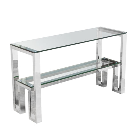 Carlsbad Console Table with Clear Glass Top with Shelf