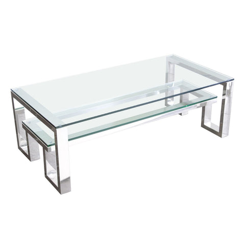 Carlsbad Cocktail Table with Clear Glass Top with Shelf