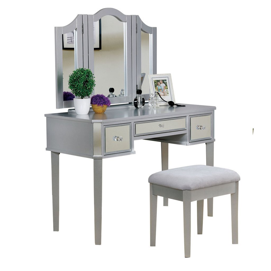 Clarisse Vanity Table with Bench Set, White