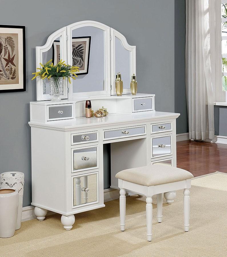 Tracy Vanity Table with Bench Set, White