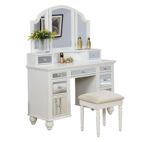 Tracy Vanity Table with Bench Set, White