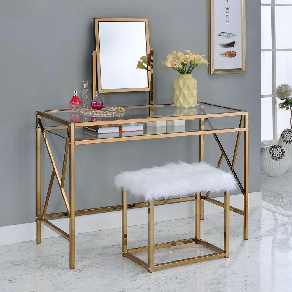 Lismore Vanity Table with Bench Set, Gold