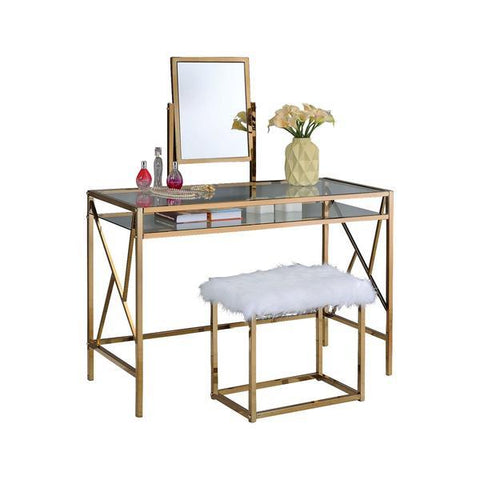 Lismore Vanity Table with Bench Set, Gold