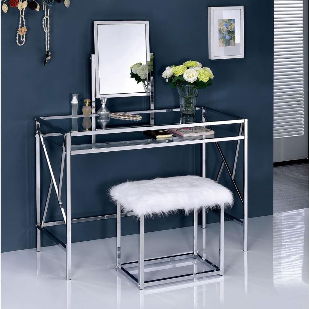 Lismore Vanity Table with Bench Set, Chrome