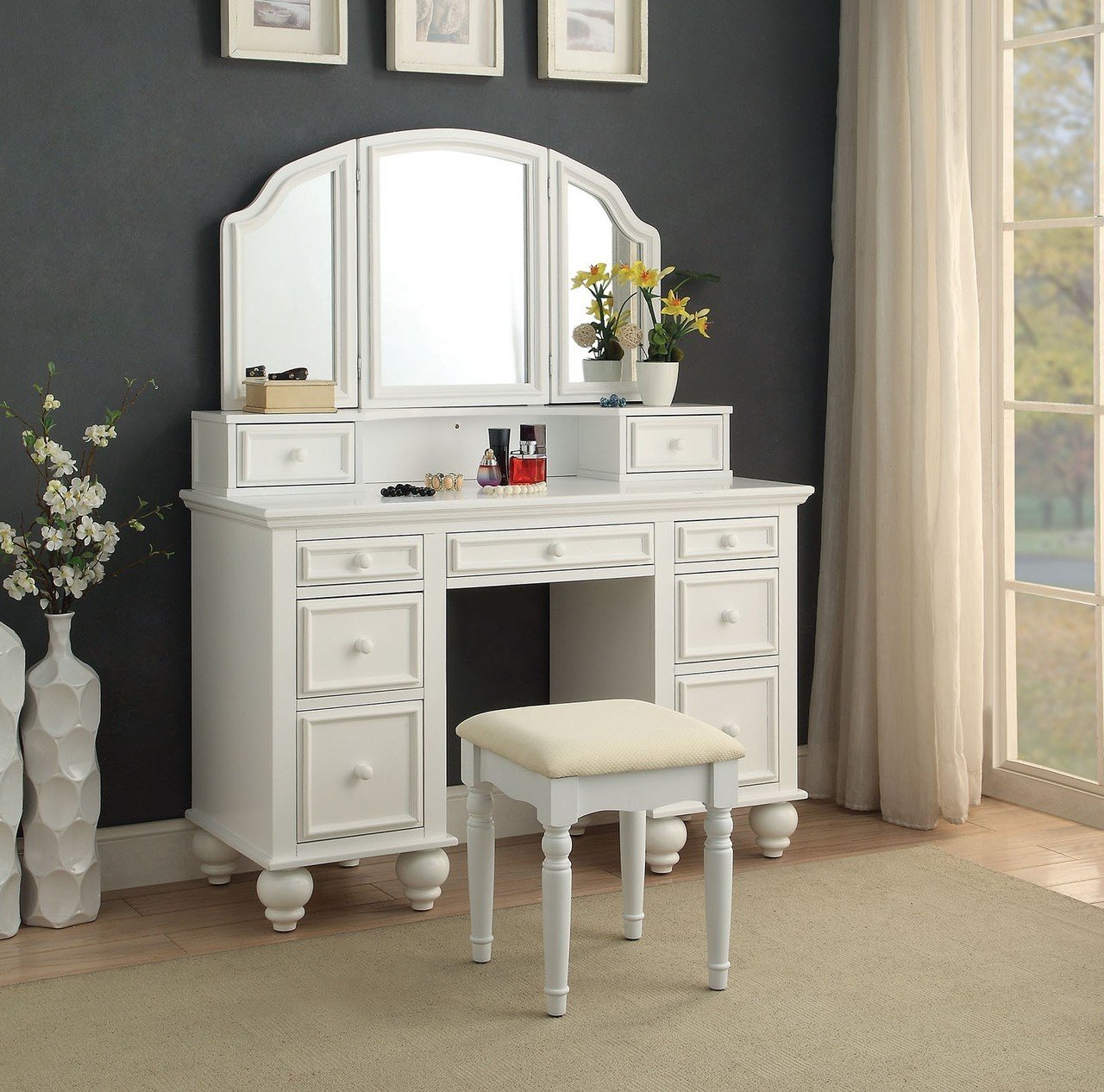 Athy Vanity Table with Bench Set, (Choose Color)