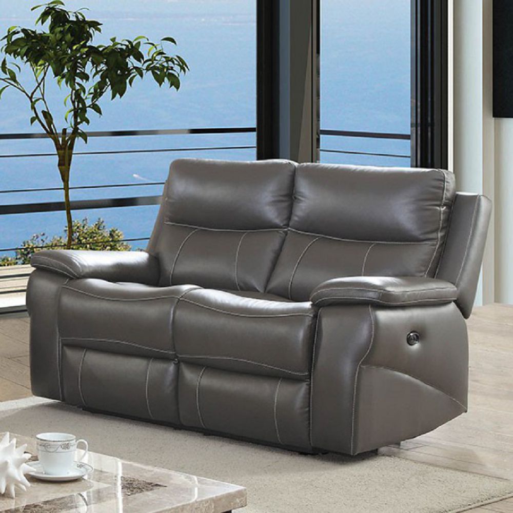 Lila Top Grain Leather Power Reclining Sofa - Grey