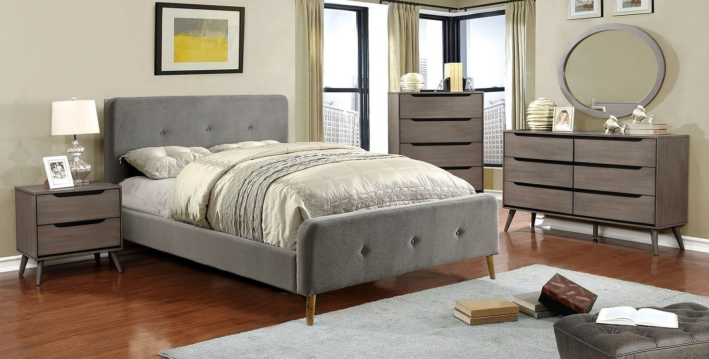 Barney Mid Century Modern Bed Grey