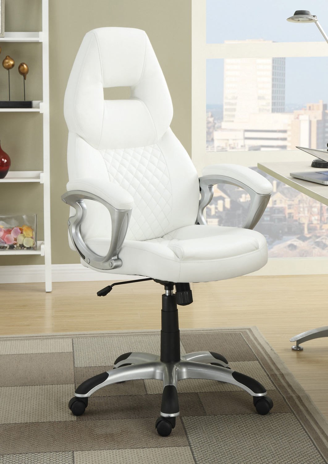 White Leatherette Contemporary Office Chair