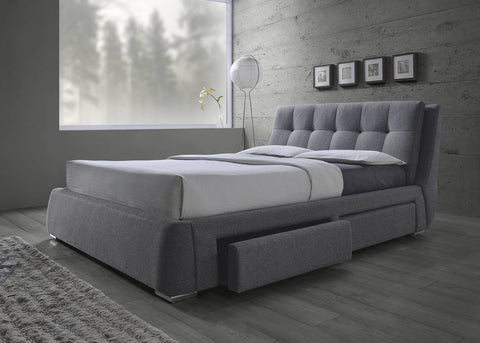 Upholstered Grey Bed with storage drawers
