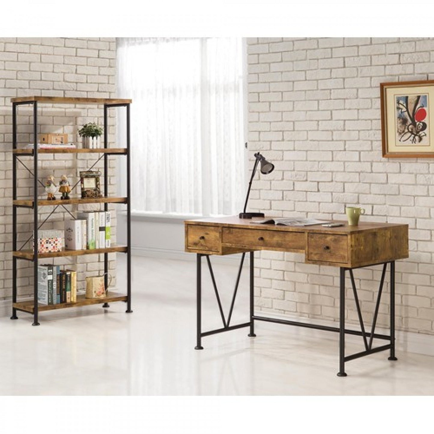 Industrial Style Wood Writing Desk With Metal Legs