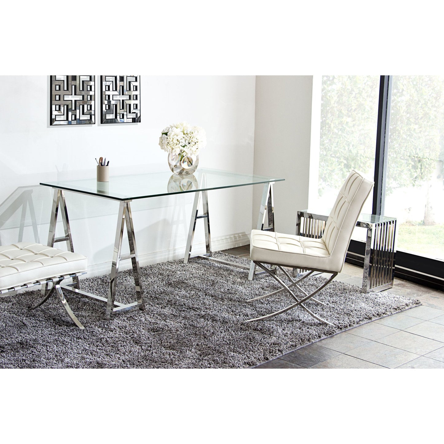 Desk With Clear, Tempered Glass Top, Stainless Steel