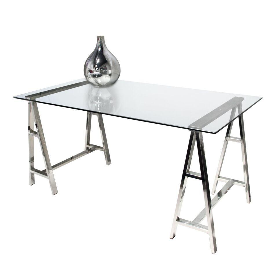 Desk With Clear, Tempered Glass Top, Stainless Steel