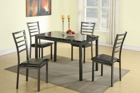 5 Piece Dining Set in a Black Faux Marble Finish