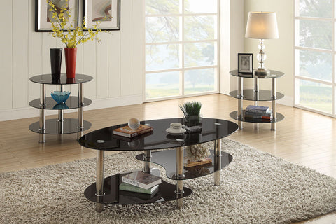 3 Piece Coffee Table Set with Metal Pole Legs