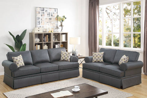 2 Piece Sofa Set in Charcoal Glossy Polyfiber