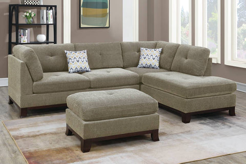 3-Piece Sectional in Camel Chenille with Ottoman