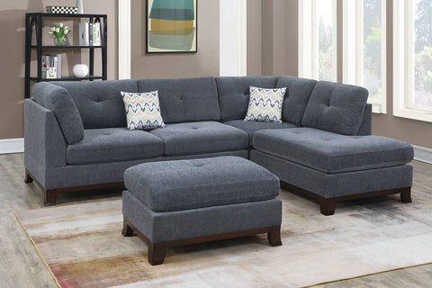 3-Piece Sectional in Ash Grey Chenille with Ottoman