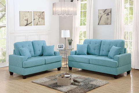 Blue Tufted 2 Piece Sofa Set
