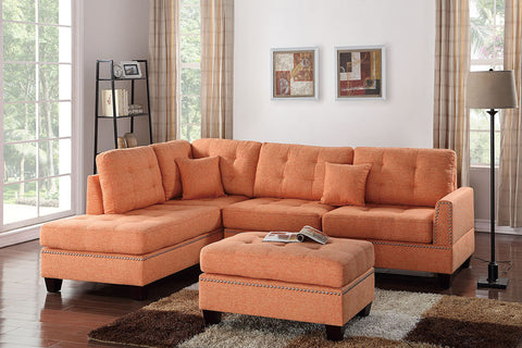 Studded 3-Piece Sectional Sofa in Citrus with Ottoman