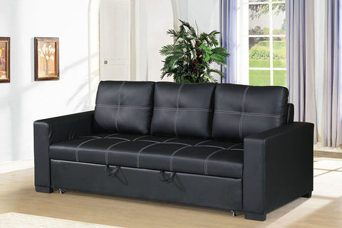 Black Faux Leather Sofa Bed with Square Shaped Stitching