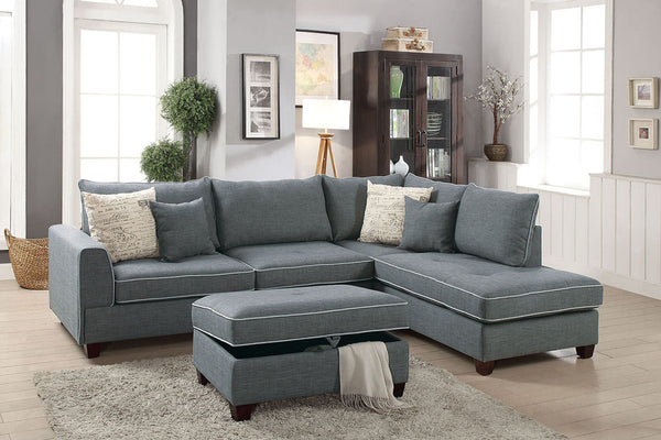Steel Blue Sectional With Storage