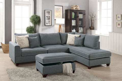 Steel Blue Sectional with Storage Ottoman