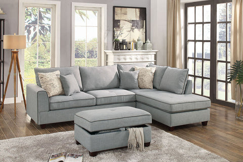 Light Grey Sectional with Storage Ottoman