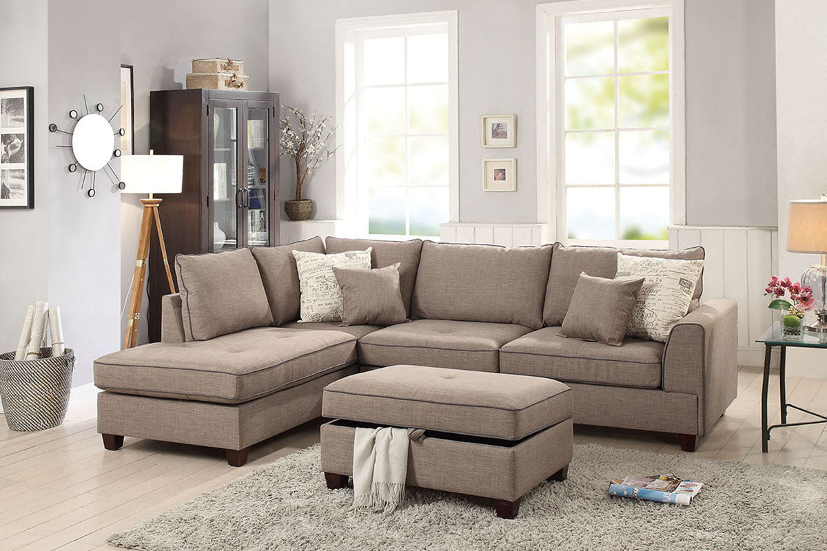 Mocha Sectional with Storage Ottoman