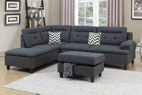 Modern 3-Piece Sectional Sofa in Charcoal with Ottoman