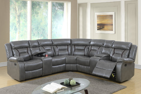 Motion Sectional in Grey Gel Leatherette