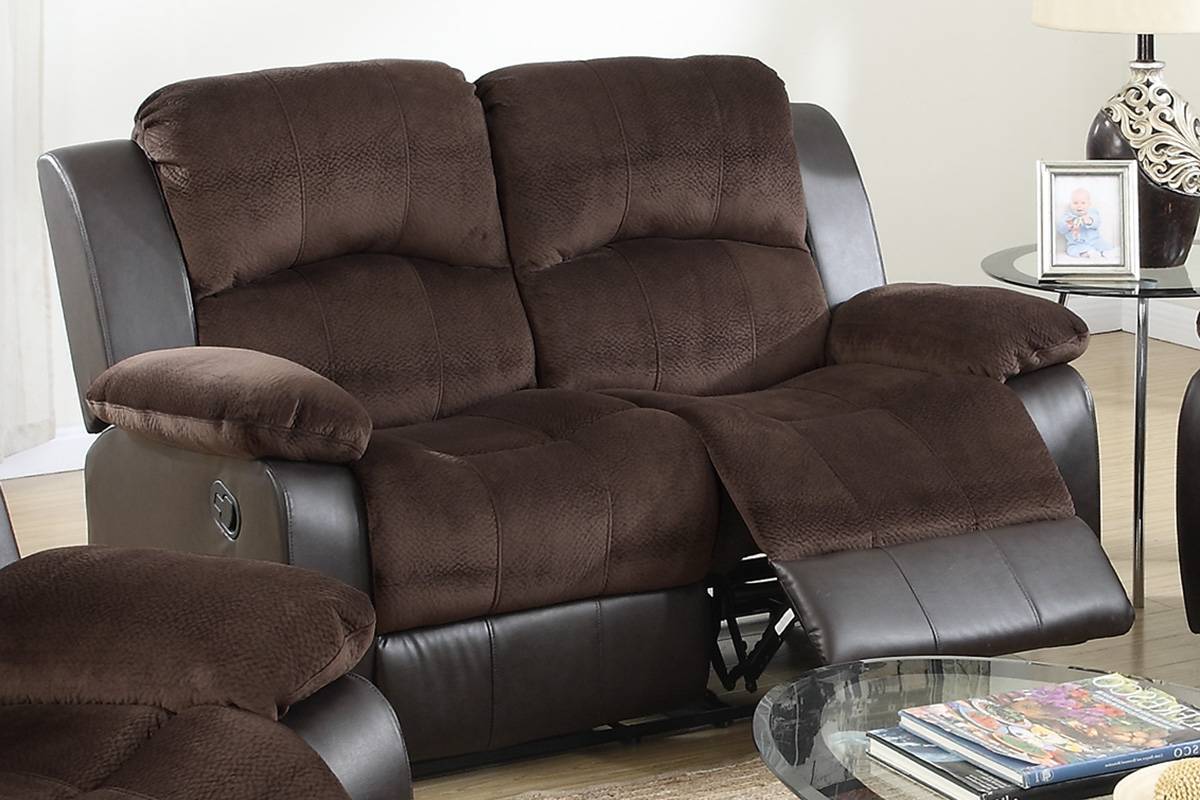 Two Tone Chocolate Suede Faux Leather Motion Sofa