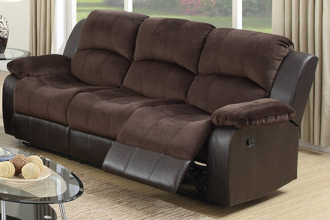Two Tone Chocolate Suede Faux Leather Motion Sofa