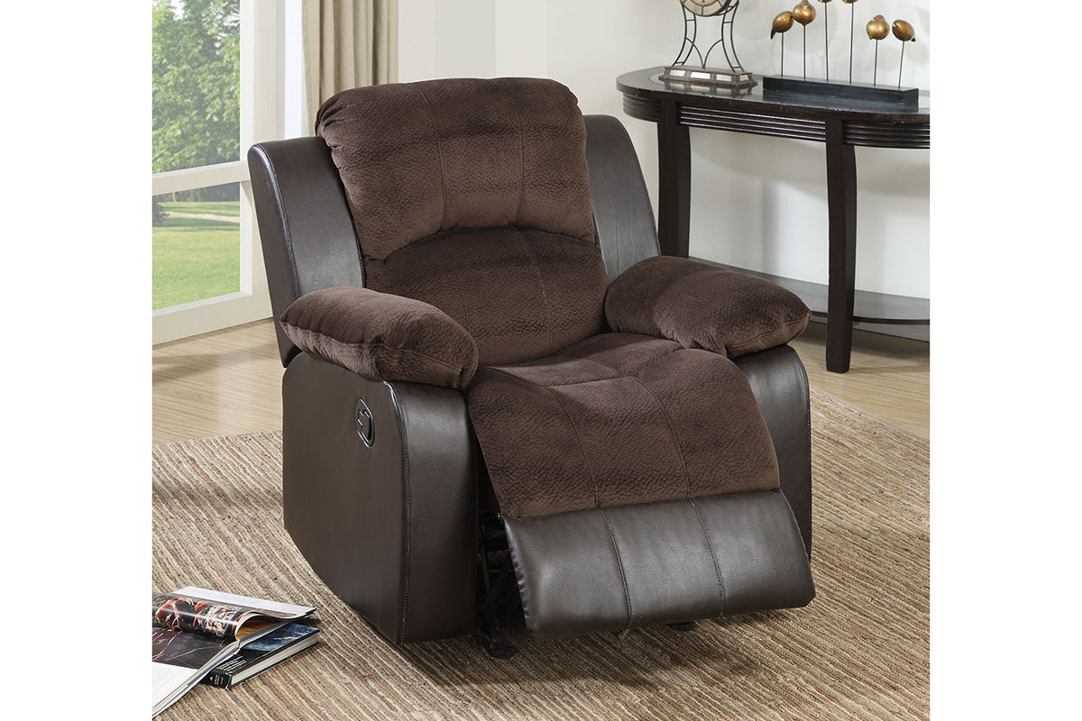 Two Tone Chocolate Suede Faux Leather Motion Sofa