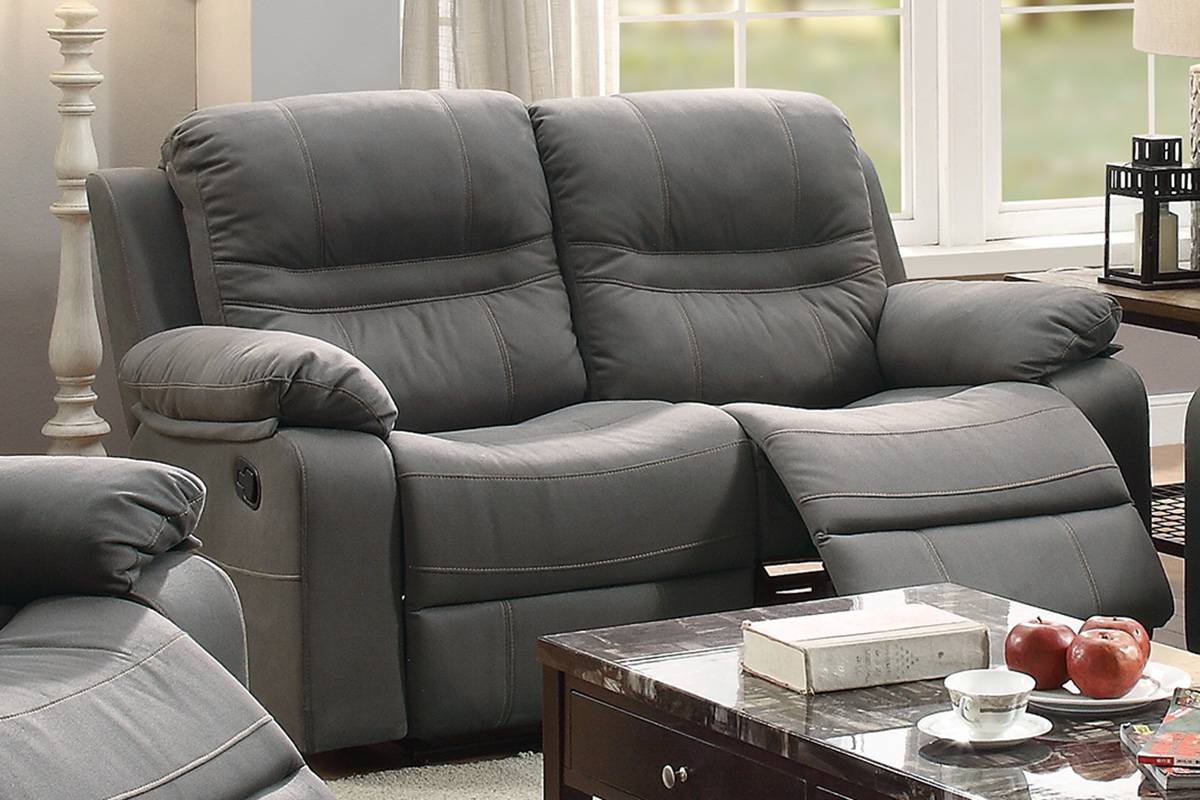 Slate Blue Breathable Leatherette Manual Reclining Sofa