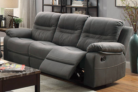 Slate Blue Breathable Leatherette Manual Reclining Sofa