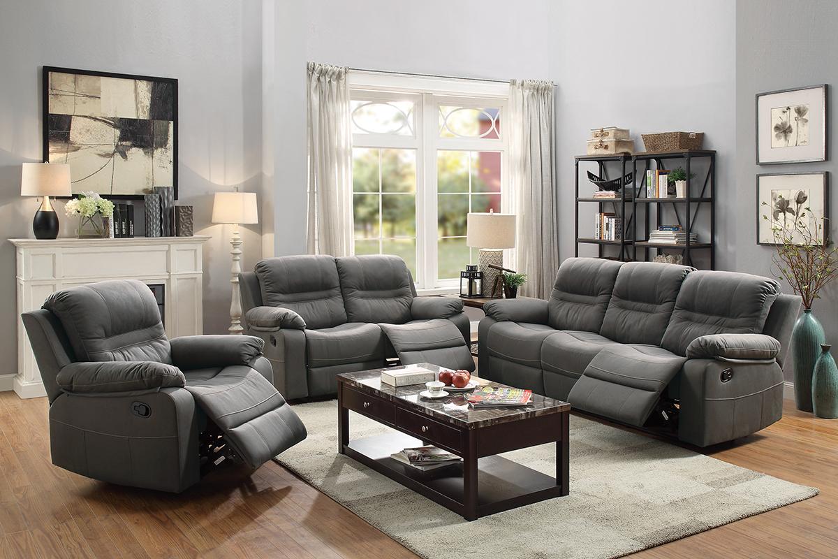 Slate Blue Breathable Leatherette Manual Reclining Sofa