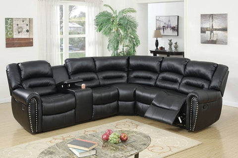 Ultra Plush Motion Sectional in Black Bonded Leather with Nailhead Trim