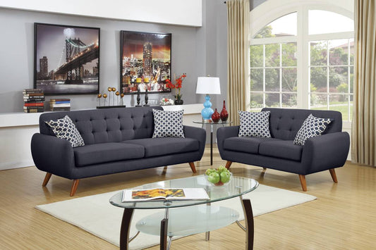 Retro Style 2 Piece Sofa Set - Ash Black