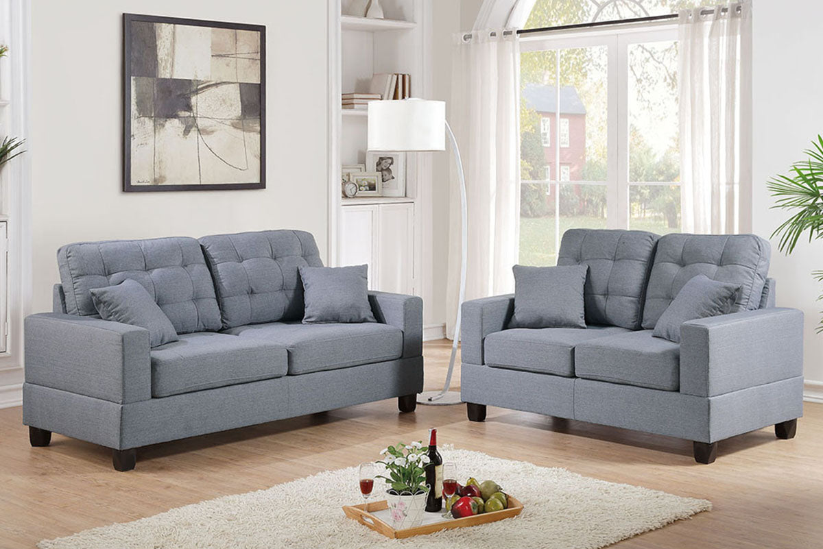 2 Piece Sofa Set in Grey with Accent Tufting