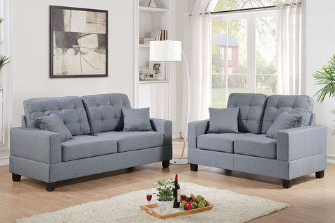 2 Piece Sofa Set in Grey with Accent Tufting